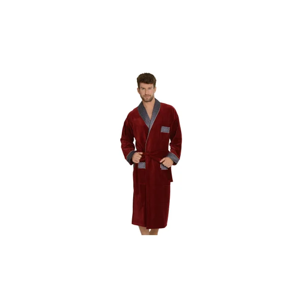 FOREX Lingerie edler und hochwertiger Herren Baumwoll-Bademantel im tollen Design, 4XL, Bordeaux